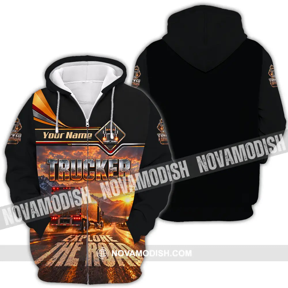 Unisex Shirt - Custom Trucker Explore The Road Shirt - Zipper Hoodie / S - T-shirt