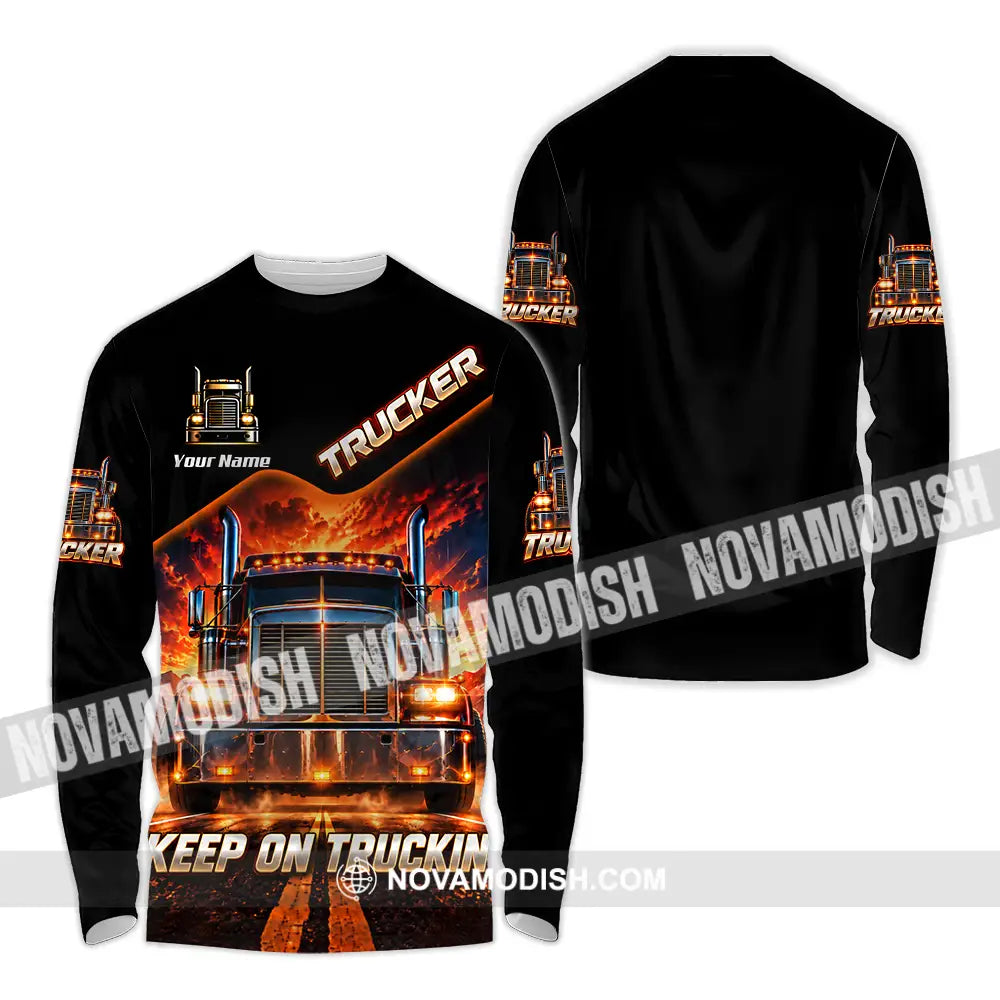 Unisex Shirt - Custom Trucker Keep On Trackin’ Shirt - Long Sleeve Shirt / S - T-shirt