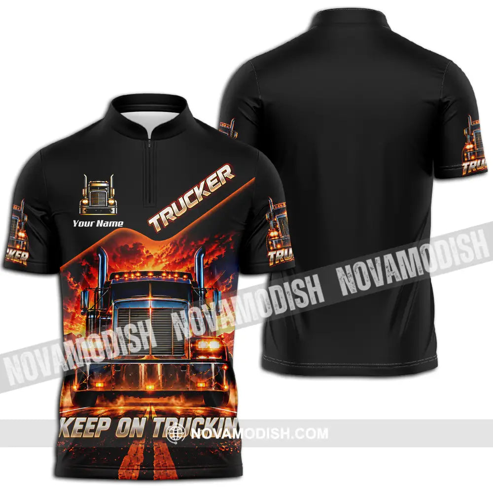 Unisex Shirt - Custom Trucker Keep On Trackin’ Shirt - Zipper Polo Shirt / S - T-shirt