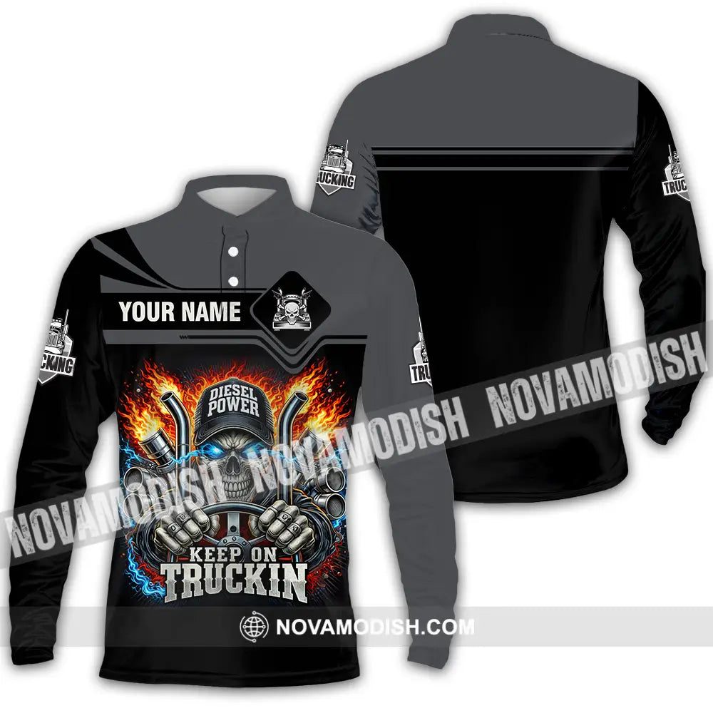 Unisex Shirt - Custom Trucker Keep On Trucking 3D Shirt Long Sleeve Polo / S T-shirt