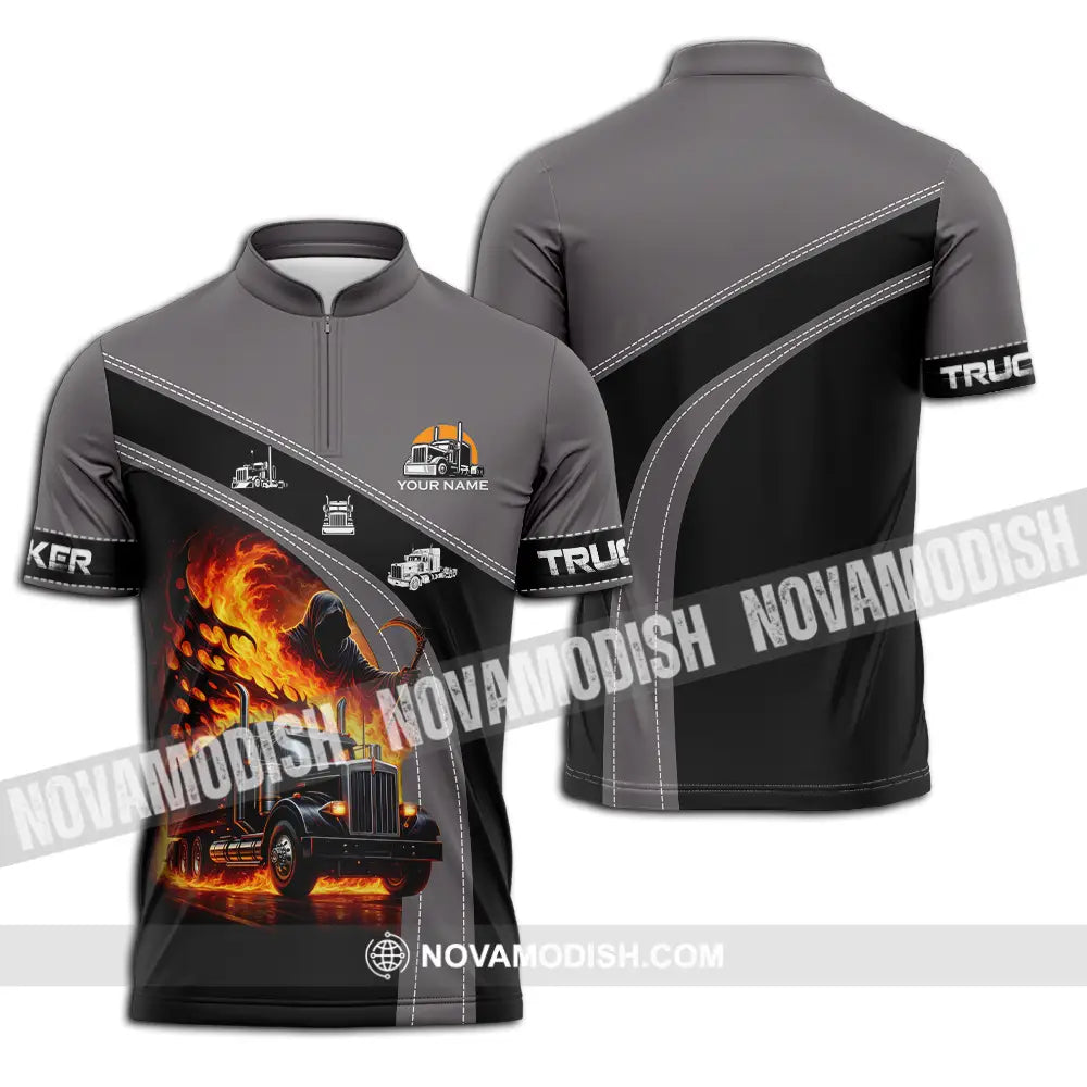 Unisex Shirt - Custom Trucker Keep On Trucking 3D Shirt Zipper Polo Shirt / S T-shirt