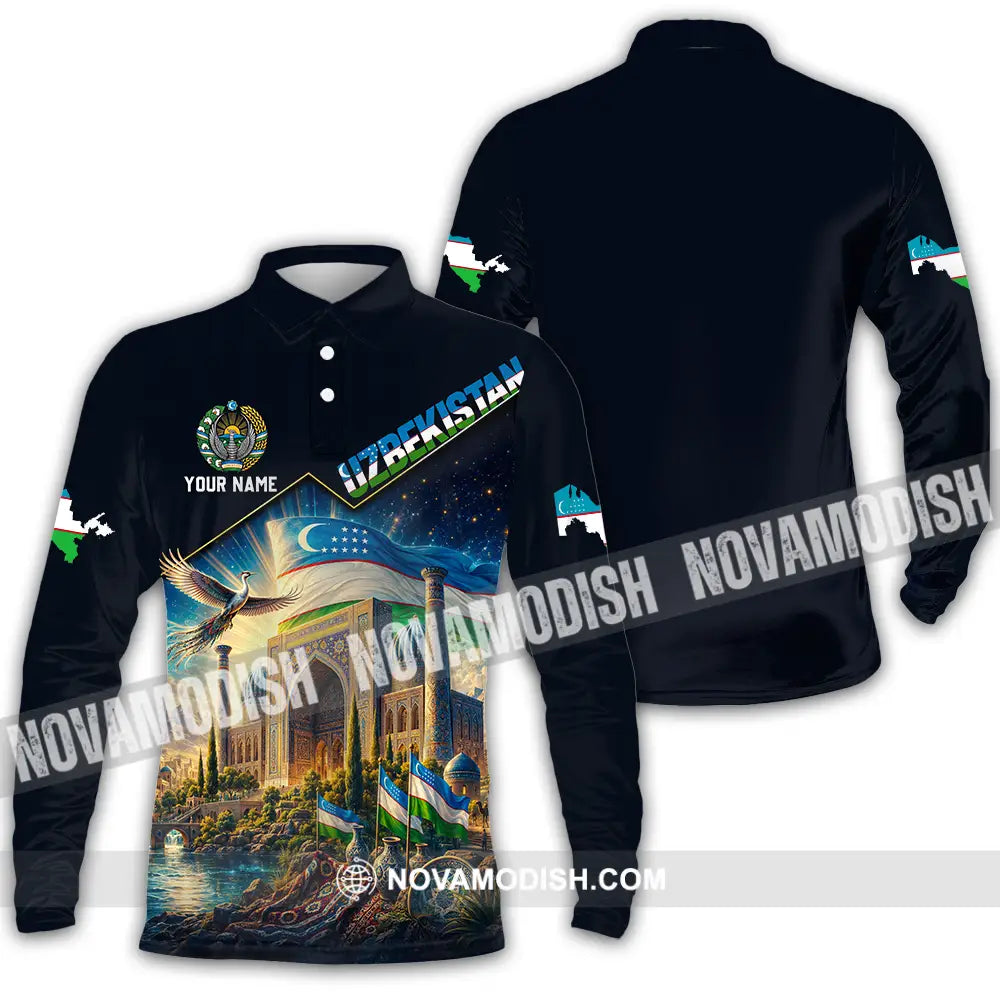 Unisex Shirt - Custom Uzbekistan Shirt - Long Sleeve Polo / S - T-shirt