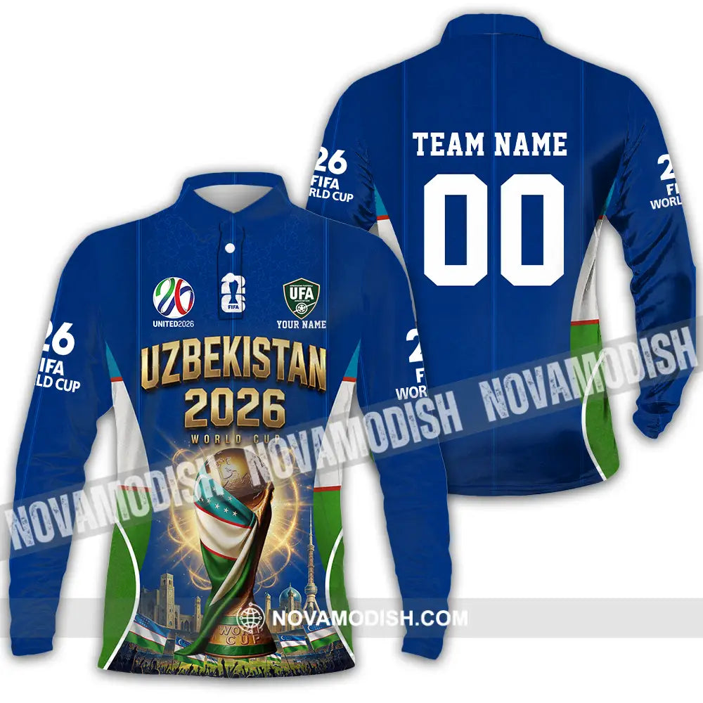 Unisex Shirt - Custom Uzbekistan World Cup 2026 Shirt - Long Sleeve Polo / S - T-shirt