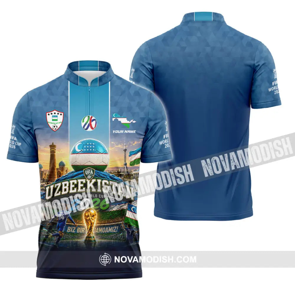 Unisex Shirt - Custom Uzbekistan World Cup 2026 Shirt - Zipper Polo Shirt / S - T-shirt