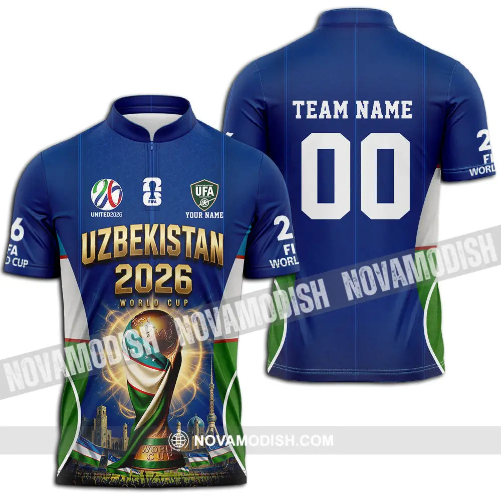 Unisex Shirt - Custom Uzbekistan World Cup 2026 Shirt - Zipper Polo Shirt / S - T-shirt