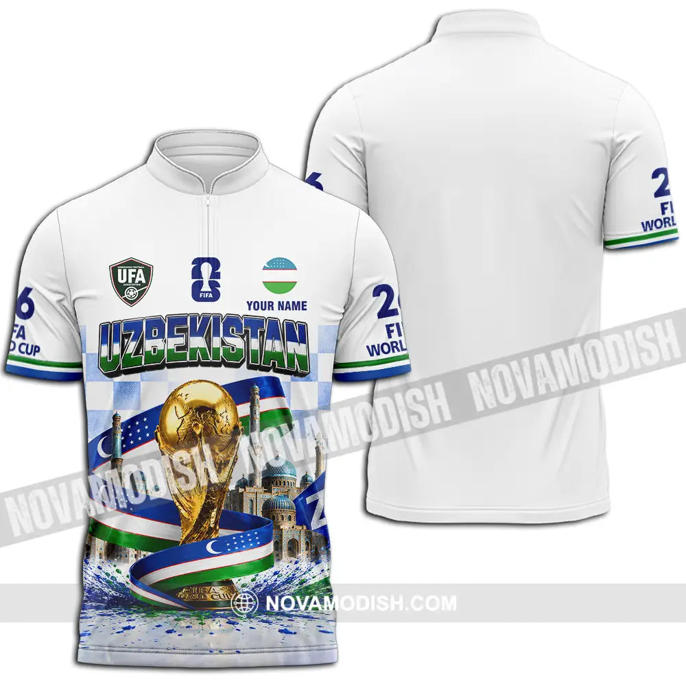 Unisex Shirt - Custom Uzbekistan World Cup 2026 Shirt - Zipper Polo Shirt / S - T-shirt