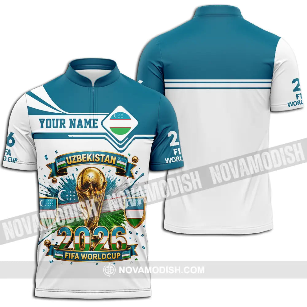 Unisex Shirt - Custom Uzbekistan World Cup 2026 Shirt - Zipper Polo Shirt / S - T-shirt