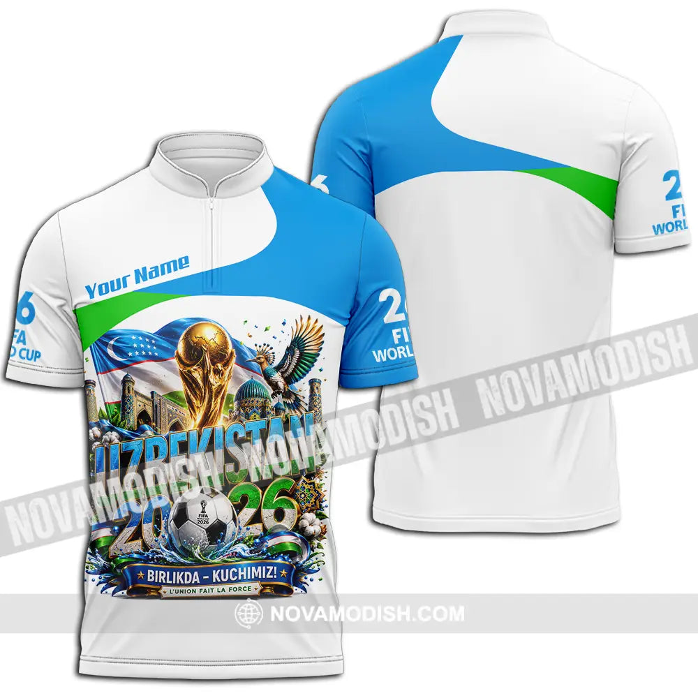 Unisex Shirt - Custom Uzbekistan World Cup 2026 Shirt - Zipper Polo Shirt / S - T-shirt