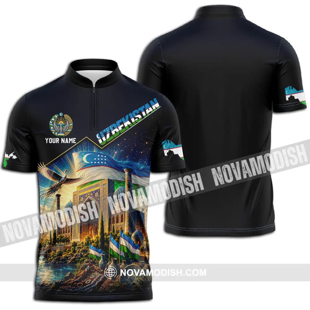 Unisex Shirt - Custom Uzbekistan Shirt - Zipper Polo Shirt / S - T-shirt