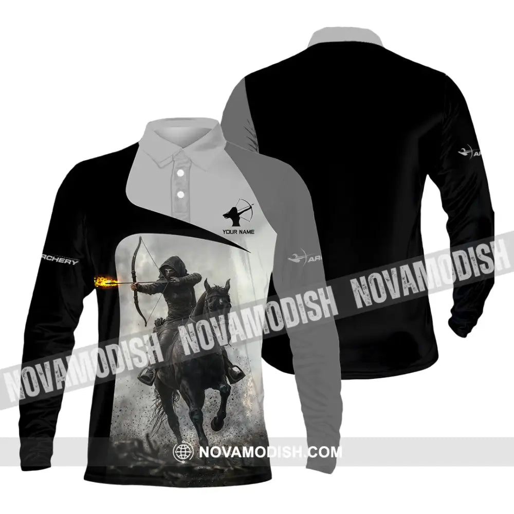 Unisex Shirt - Custom Warrior Horseman Archery Shirt Long Sleeve Polo / S T-shirt