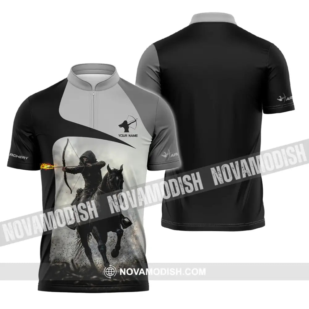 Unisex Shirt - Custom Warrior Horseman Archery Shirt Zipper Polo Shirt / S T-shirt