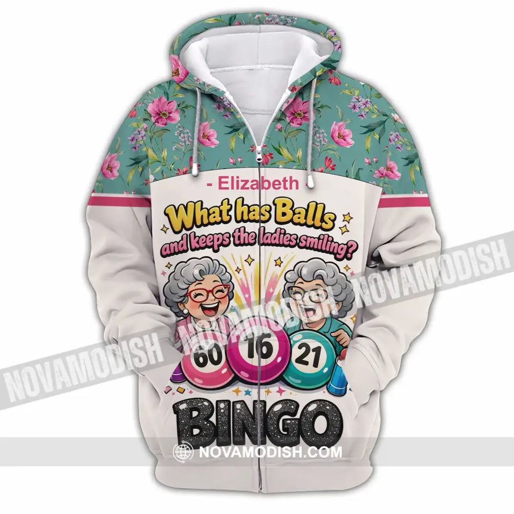 Unisex Shirt - Custom What Has Balls And Keeps The Ladies Smiling Bingo Shirt - Zipper Hoodie / S - T-shirt