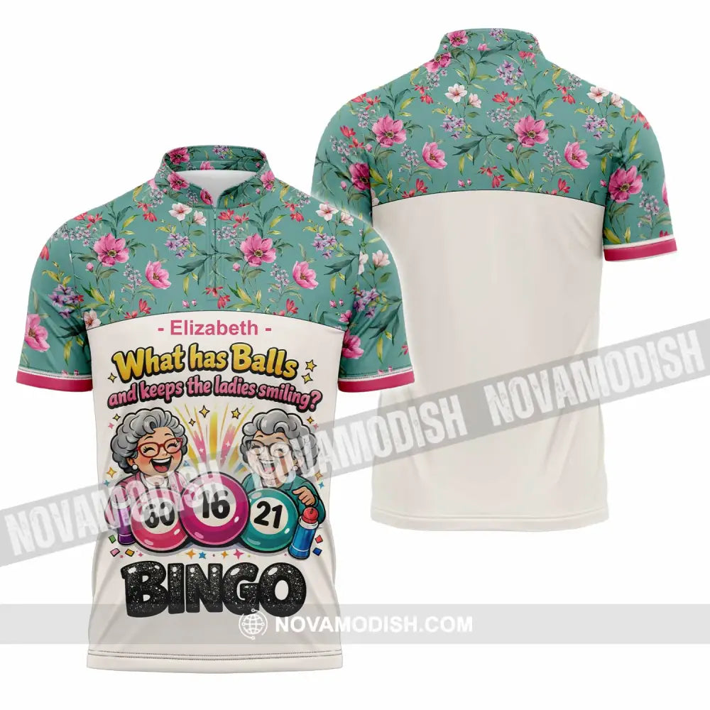Unisex Shirt - Custom What Has Balls And Keeps The Ladies Smiling Bingo Shirt - Zipper Polo Shirt / S - T-shirt