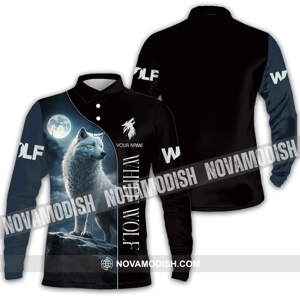 Unisex Shirt - Custom White Wolf 3D Shirt Long Sleeve Polo / S T-shirt