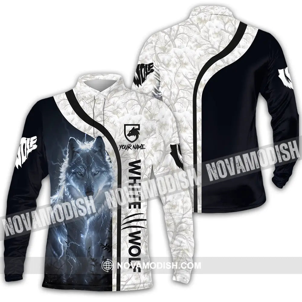Unisex Shirt - Custom White Wolf 3D Shirt Long Sleeve Polo / S T-shirt