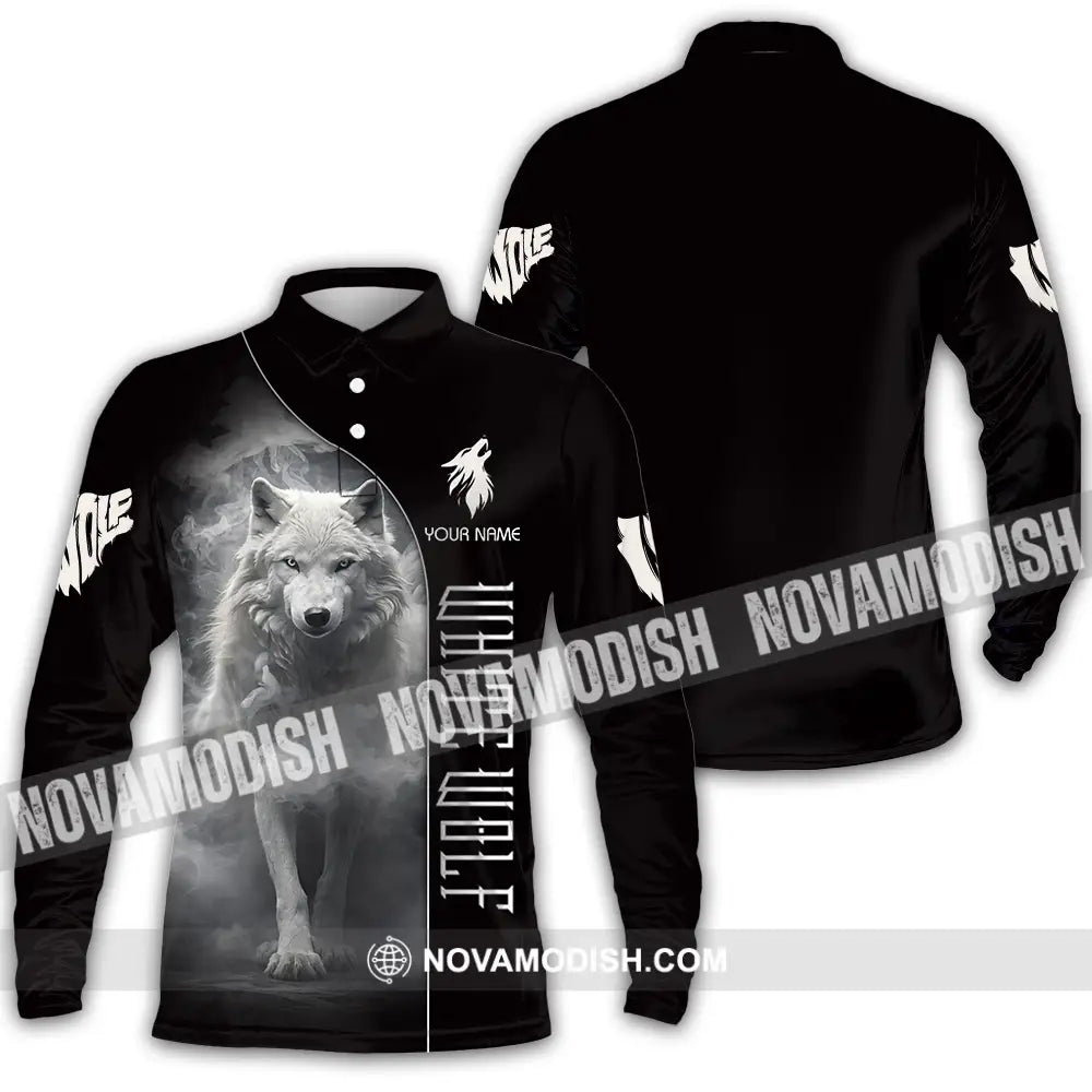 Unisex Shirt - Custom White Wolf 3D Shirt Long Sleeve Polo / S T-shirt