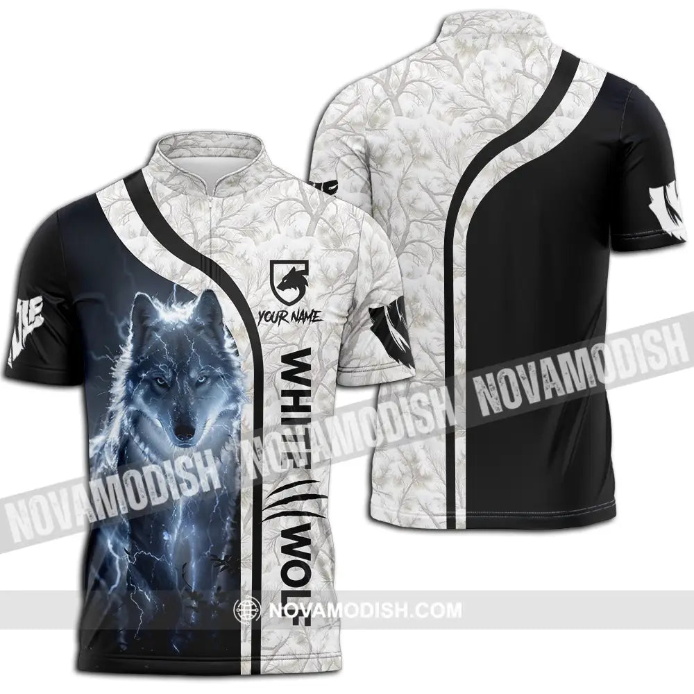 Unisex Shirt - Custom White Wolf 3D Shirt Zipper Polo Shirt / S T-shirt