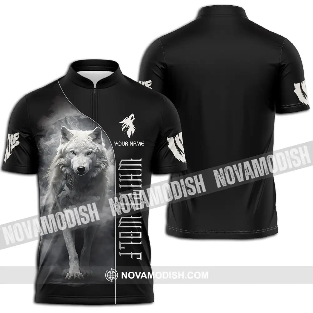 Unisex Shirt - Custom White Wolf 3D Shirt Zipper Polo Shirt / S T-shirt