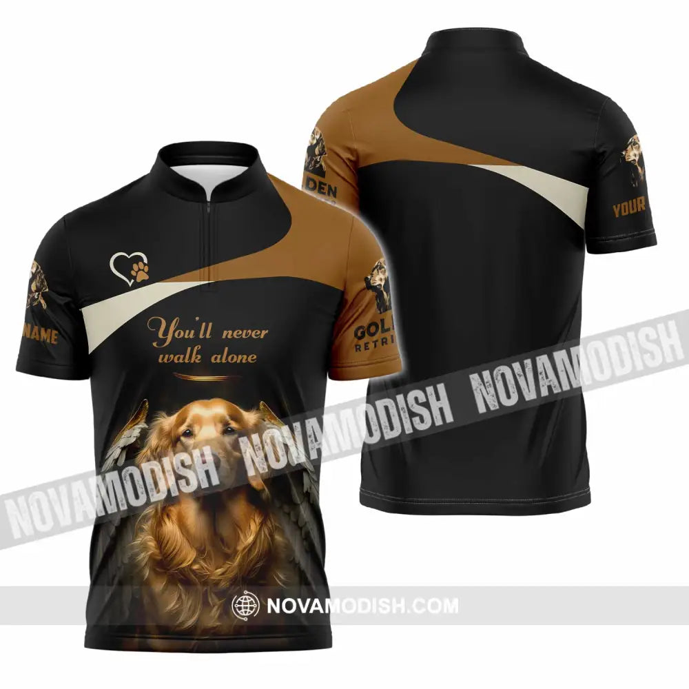 Unisex Shirt - Custom You Never Walk Alone Golden Retriever Shirt Zipper Polo Shirt / S T-shirt
