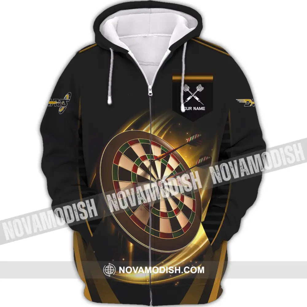 Unisex Shirt Darts T-Shirt Golden Dart Lover Gift Gamer Zipper Hoodie / S