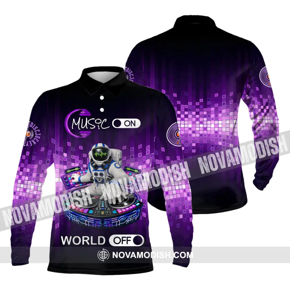 Unisex Shirt - Disc Jockey Music On World On 3D Shirt Long Sleeve Polo / S T-shirt