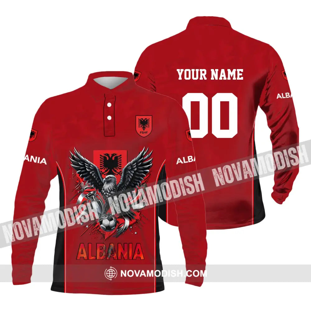 Unisex Shirt Euro 2024 Custom Name And Number Albania Football Polo Long Sleeve / S T-Shirt