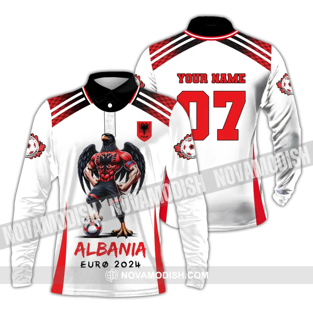 Unisex Shirt Euro 2024 Custom Name And Number Albania Football Polo Long Sleeve / S T-Shirt