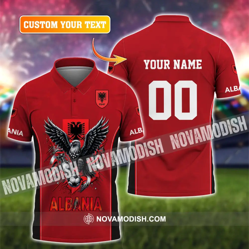 Unisex Shirt Euro 2024 Custom Name And Number Albania Football Polo Long Sleeve T-Shirt