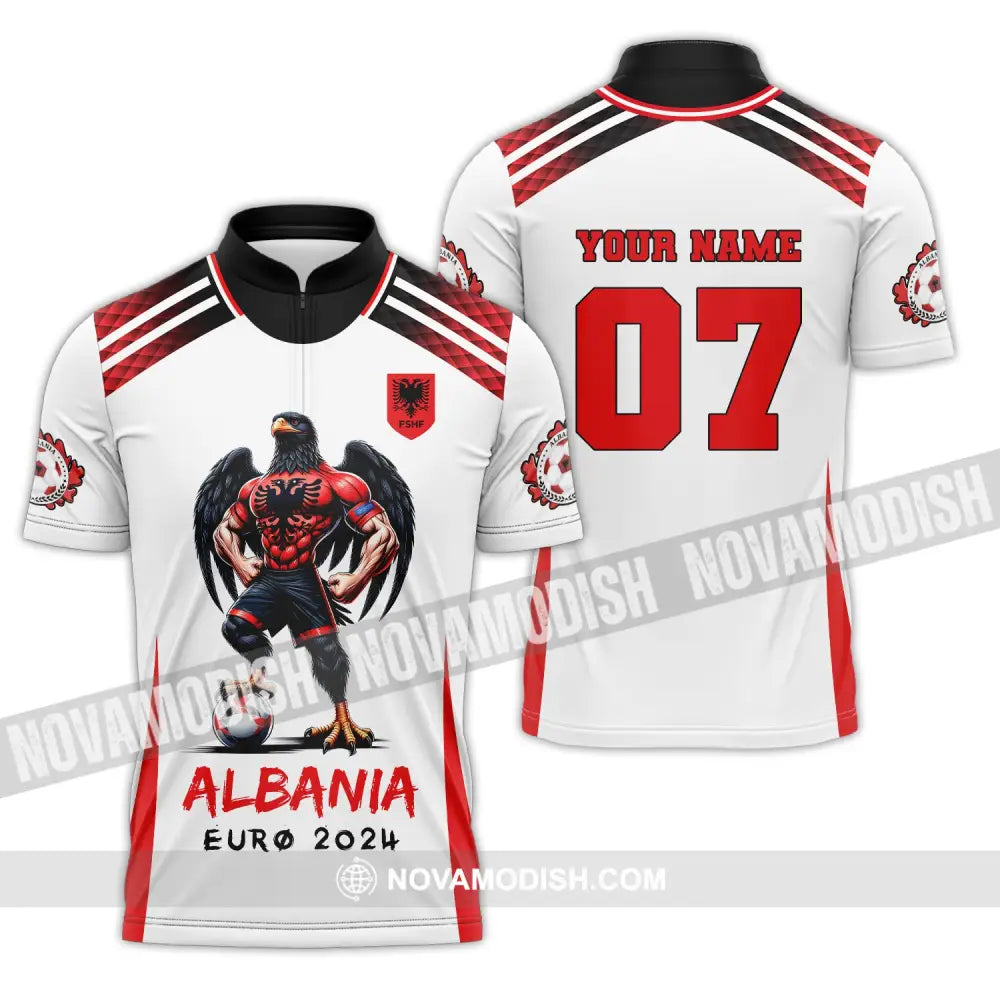 Unisex Shirt Euro 2024 Custom Name And Number Albania Football Polo Long Sleeve T-Shirt