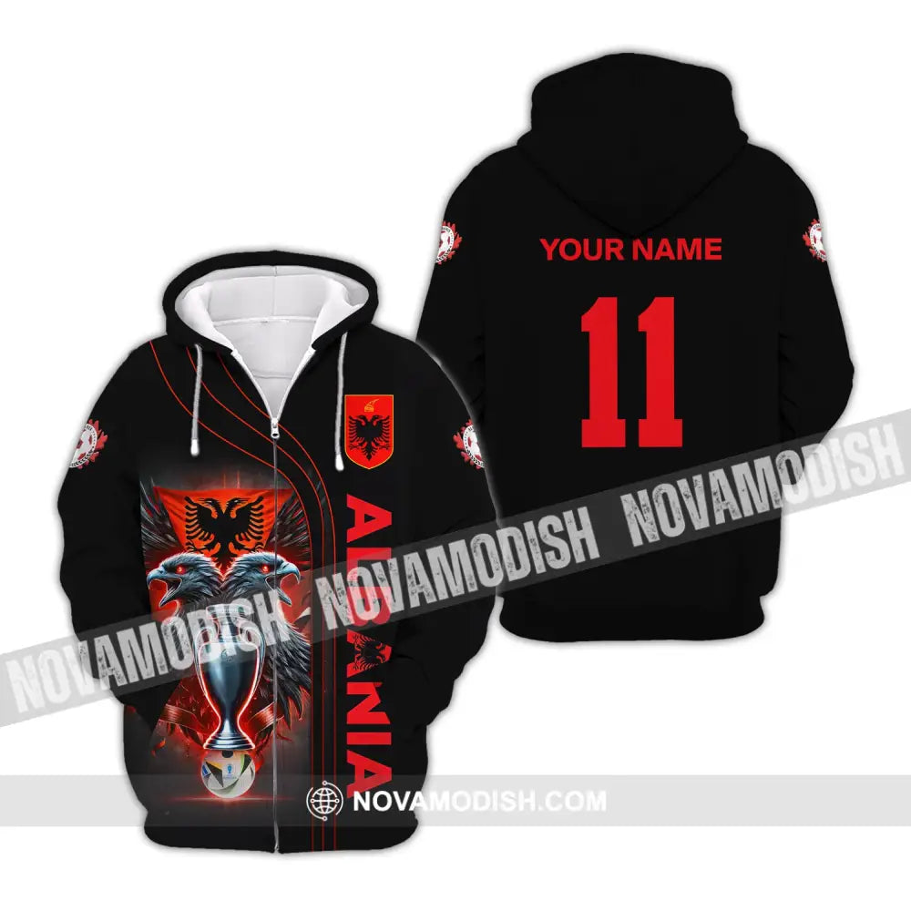 Unisex Shirt Euro 2024 Custom Name And Number Albania Football Polo Long Sleeve Zipper Hoodie / S