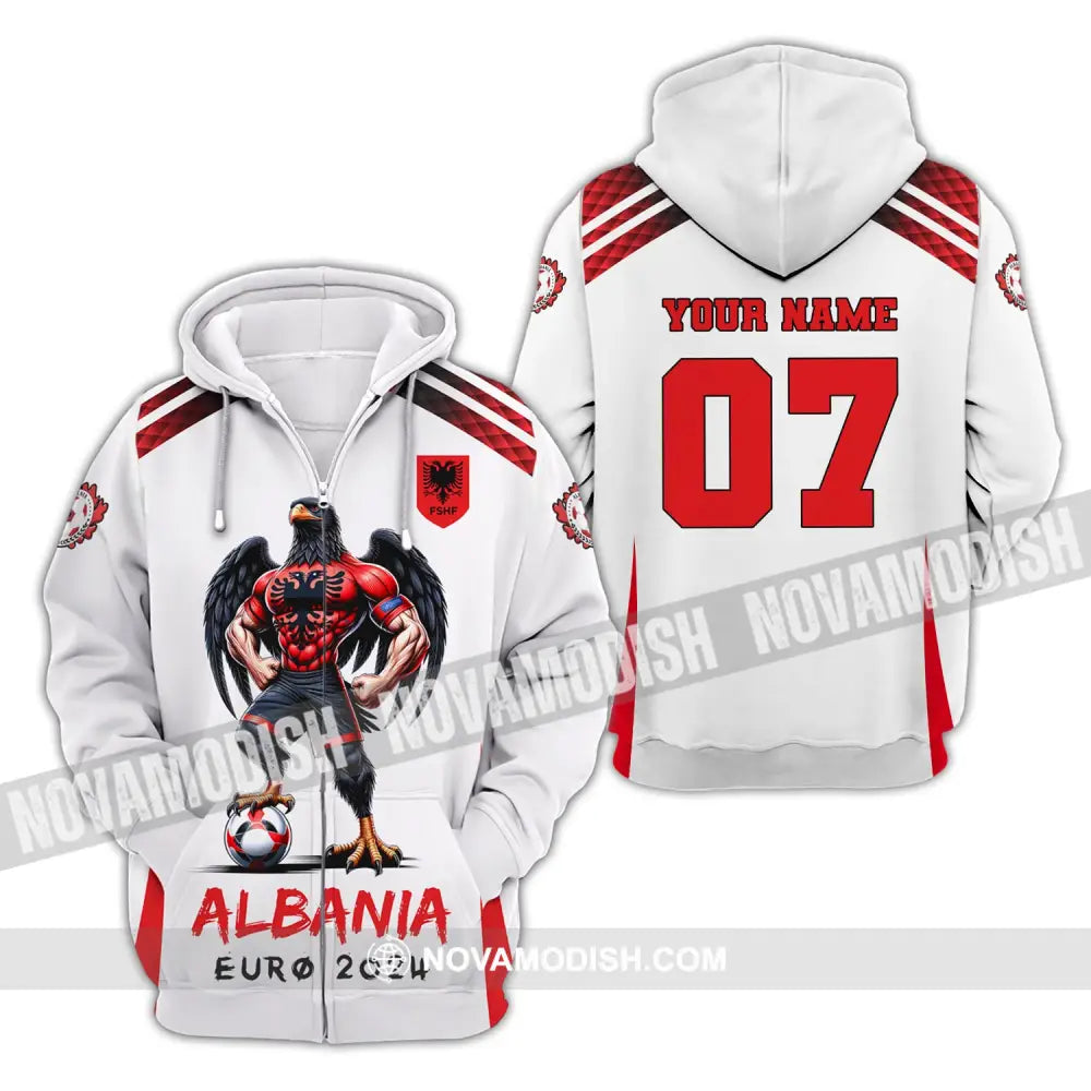 Unisex Shirt Euro 2024 Custom Name And Number Albania Football Polo Long Sleeve Zipper Hoodie / S