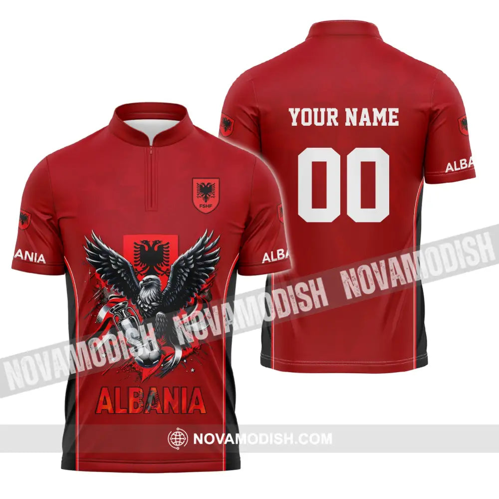 Unisex Shirt Euro 2024 Custom Name And Number Albania Football Polo Long Sleeve Zipper / S T-Shirt