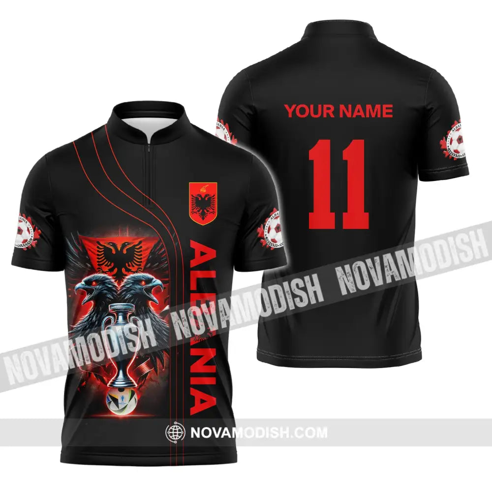 Unisex Shirt Euro 2024 Custom Name And Number Albania Football Polo Long Sleeve Zipper / S T-Shirt