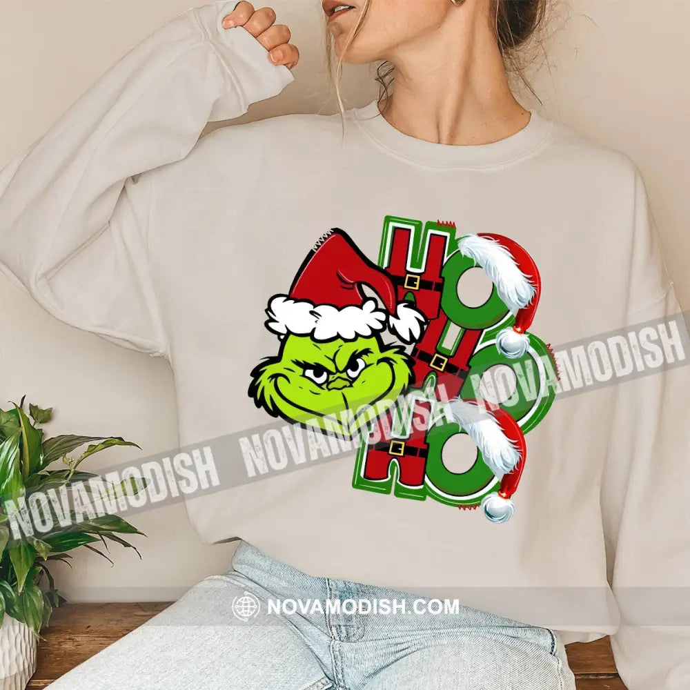 Unisex Shirt Grinch Christmas Long Sleeve Sweater Gift For / Beige S T-Shirt