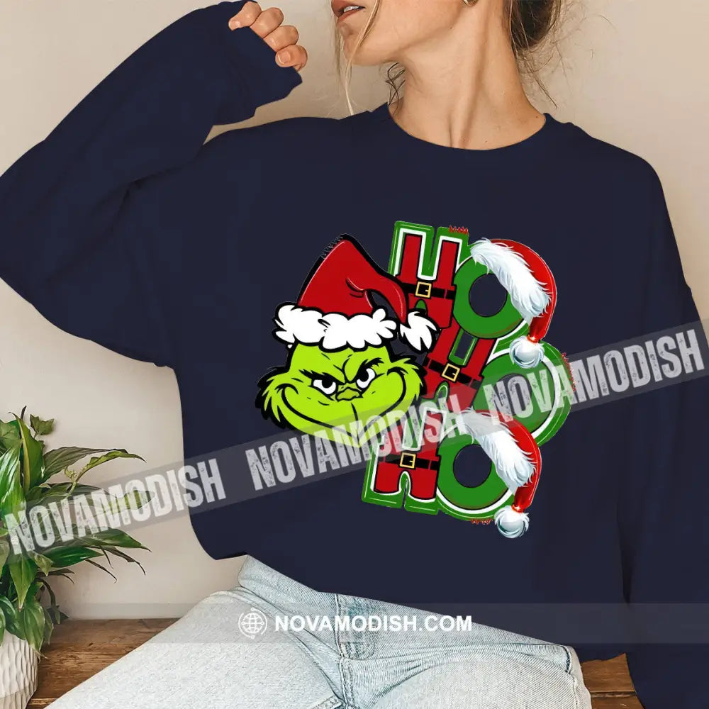 Unisex Shirt Grinch Christmas Long Sleeve Sweater Gift For / Dark Blue S T-Shirt