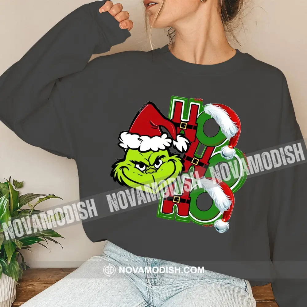 Unisex Shirt Grinch Christmas Long Sleeve Sweater Gift For / Dark Gray S T-Shirt