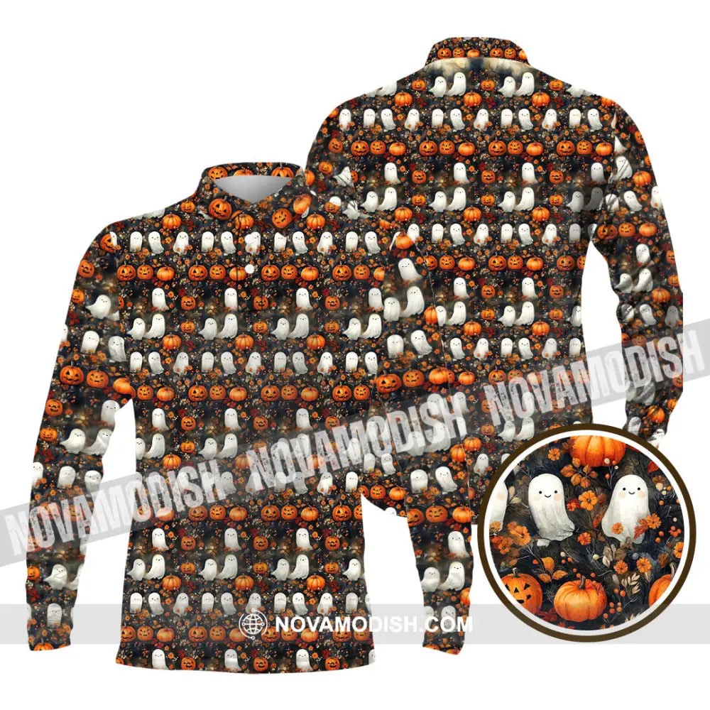 Unisex Shirt - Halloween Design Ghost Pumpkin Shirt Long Sleeve Polo / S T-shirt
