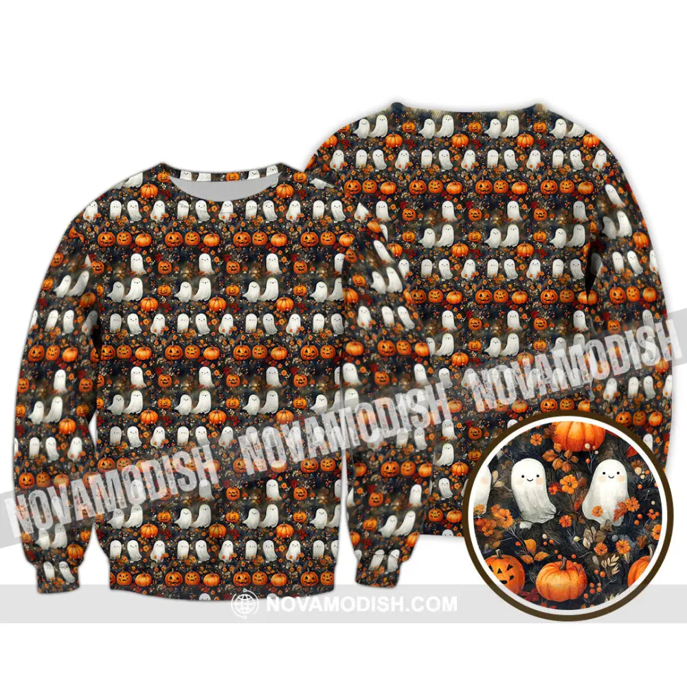 Unisex Shirt - Halloween Design Ghost Pumpkin Shirt Long Sleeve / S T-shirt