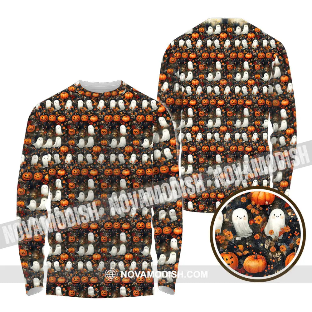 Unisex Shirt - Halloween Design Ghost Pumpkin Shirt Long Sleeve Shirt / S T-shirt
