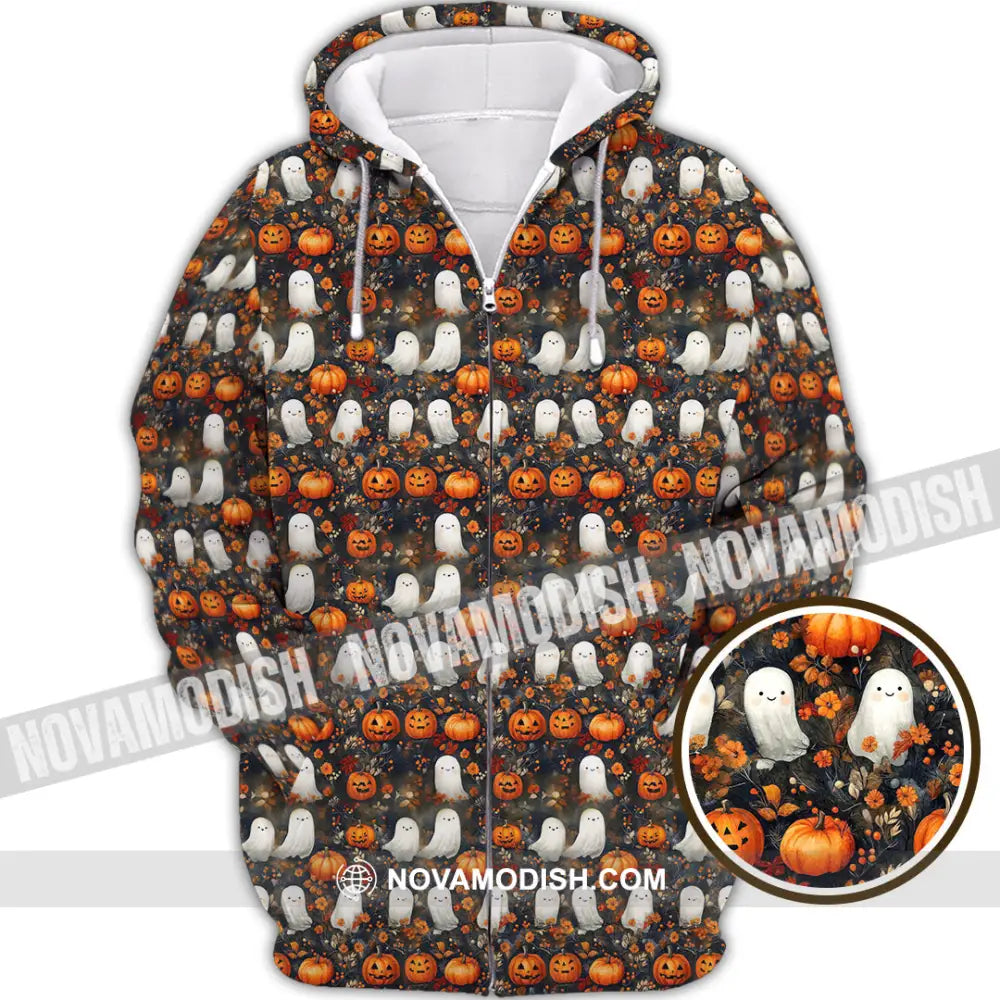 Unisex Shirt - Halloween Design Ghost Pumpkin Shirt Zipper Hoodie / S T-shirt