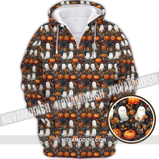 Unisex Shirt - Halloween Design Ghost Pumpkin Shirt Zipper Hoodie / S T-shirt