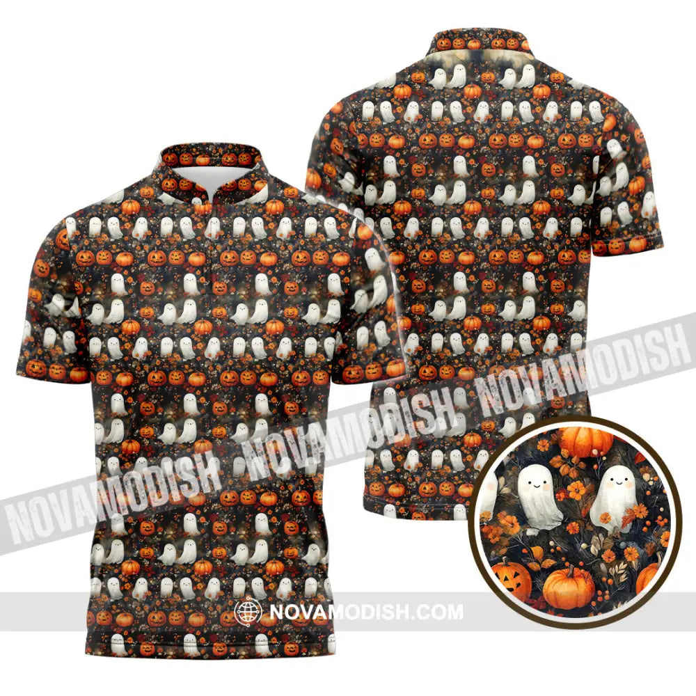 Unisex Shirt - Halloween Design Ghost Pumpkin Shirt Zipper Polo Shirt / S T-shirt