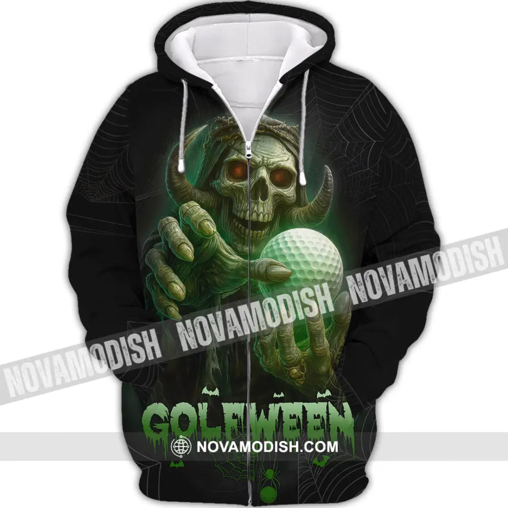 Unisex Shirt - Hello Darkness Skeleton Funny Skull Golf Golfween Halloween Golf Player Shirt Zipper Hoodie / S T-shirt