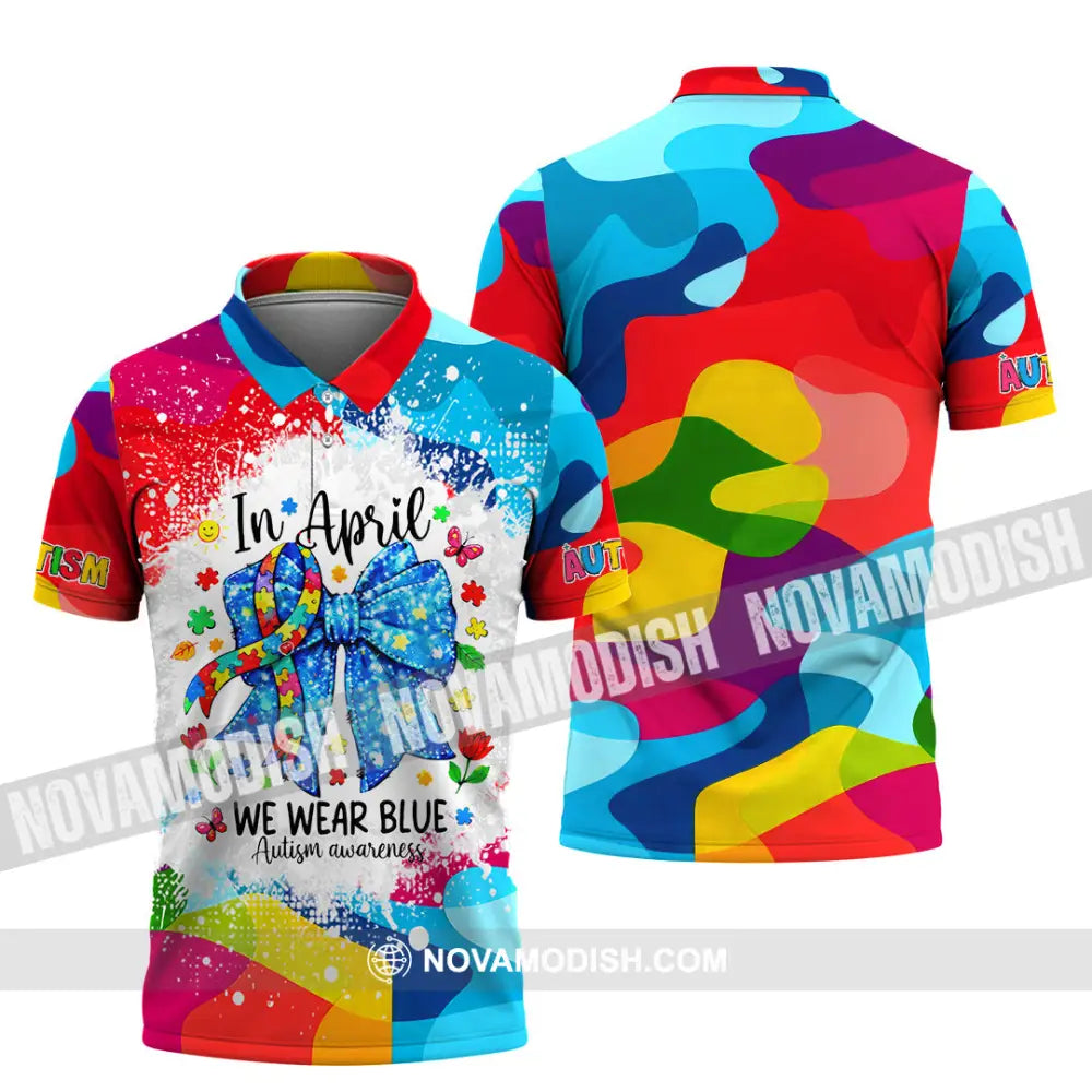 Unisex Shirt - In April We Wear Blue Autism Awareness 3D Shirt Polo Shirt / S T-shirt