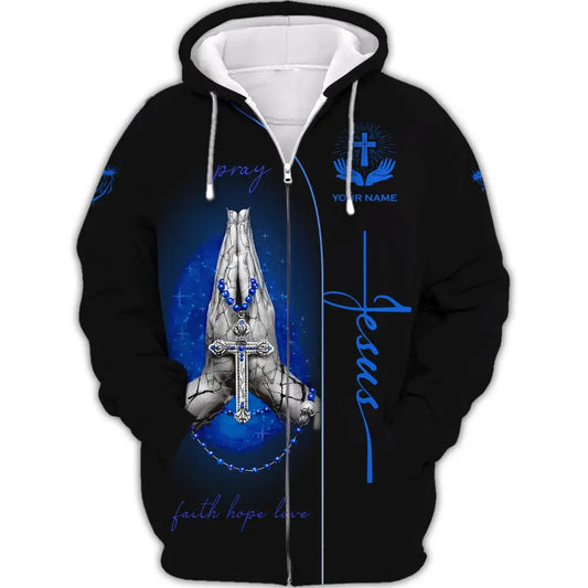 Unisex Shirt Jesus Pray Faith Hope Love Cross Hoodie Christian Zipper / S T-Shirt