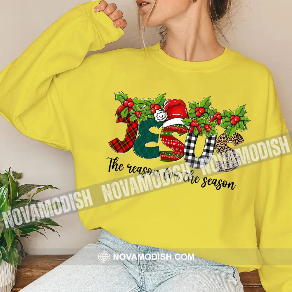 Unisex Shirt Jesus The Reason For Season Christmas Long Sleeve Sweater Gift T-Shirt