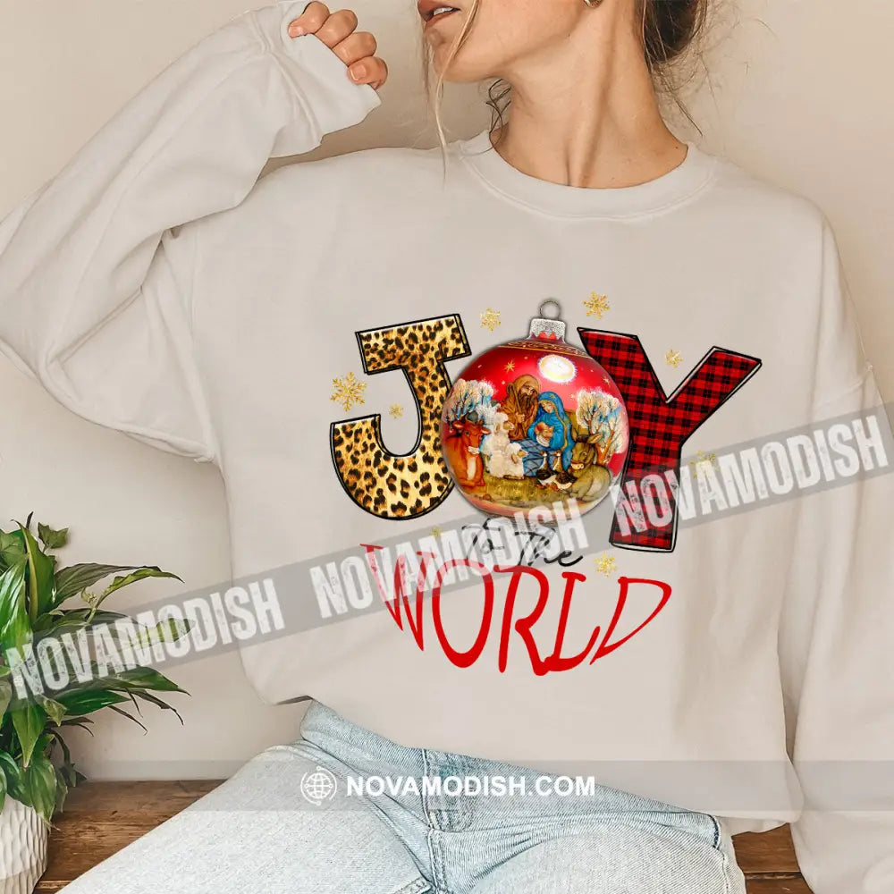 Unisex Shirt Joy To The World Christmas Long Sleeve Sweater Gift For / Beige S T-Shirt