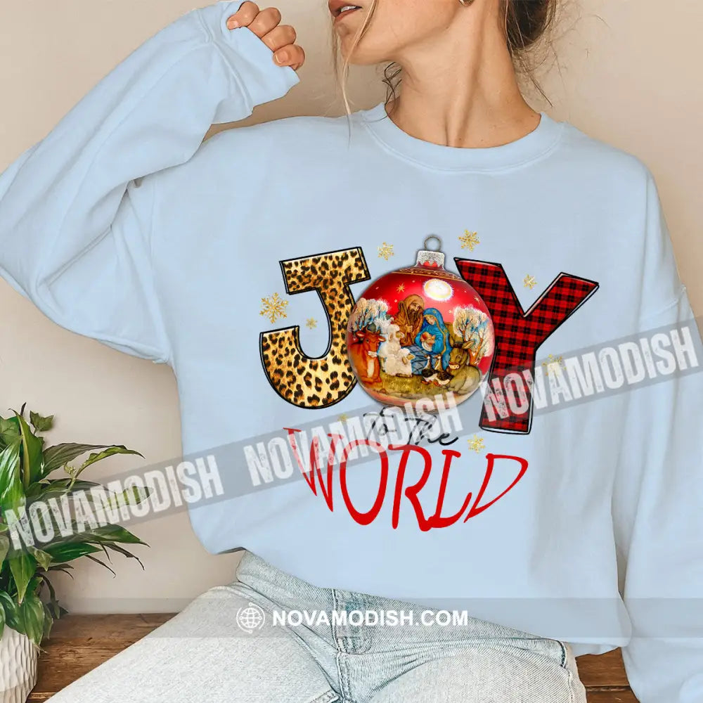 Unisex Shirt Joy To The World Christmas Long Sleeve Sweater Gift For / Blue S T-Shirt