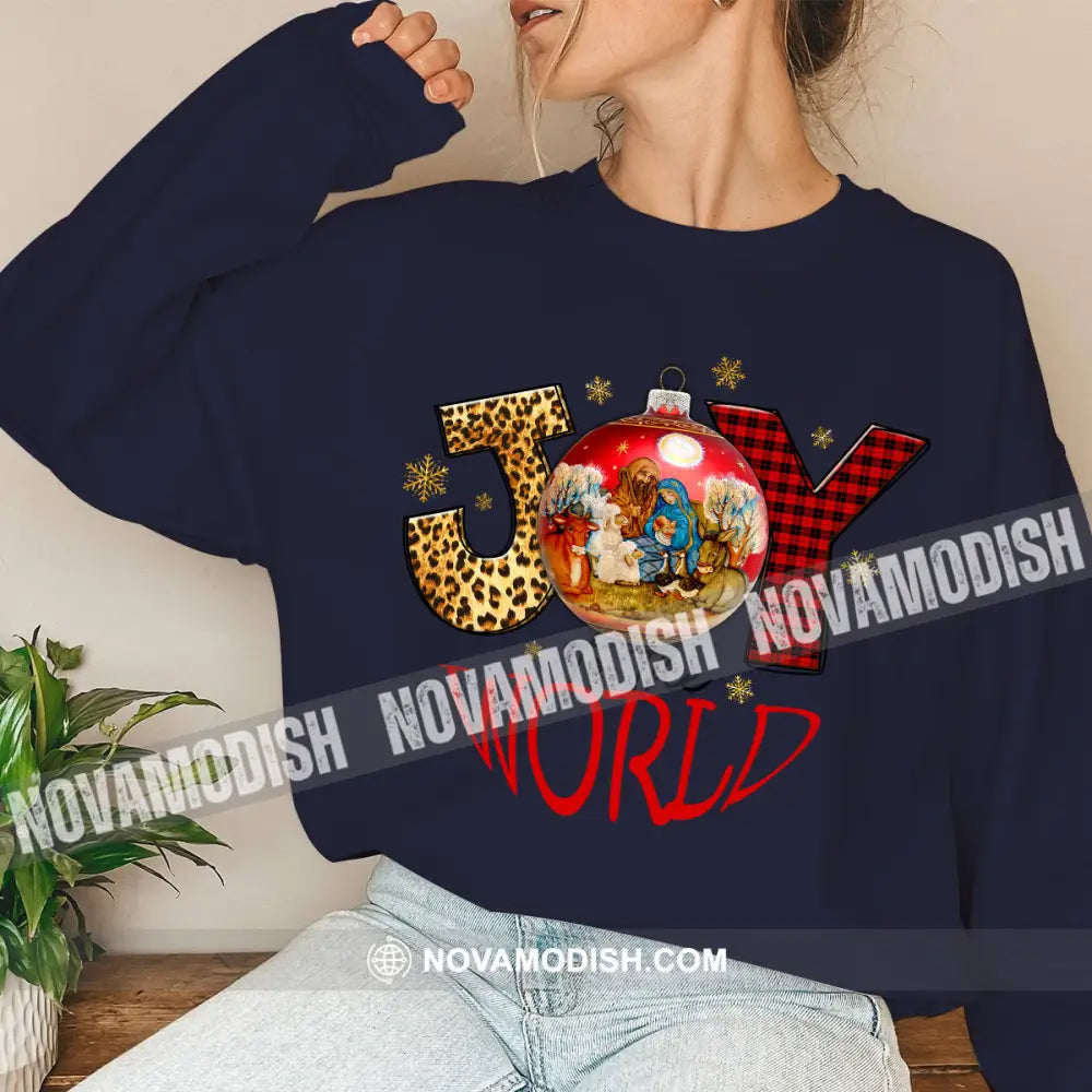 Unisex Shirt Joy To The World Christmas Long Sleeve Sweater Gift For / Dark Blue S T-Shirt