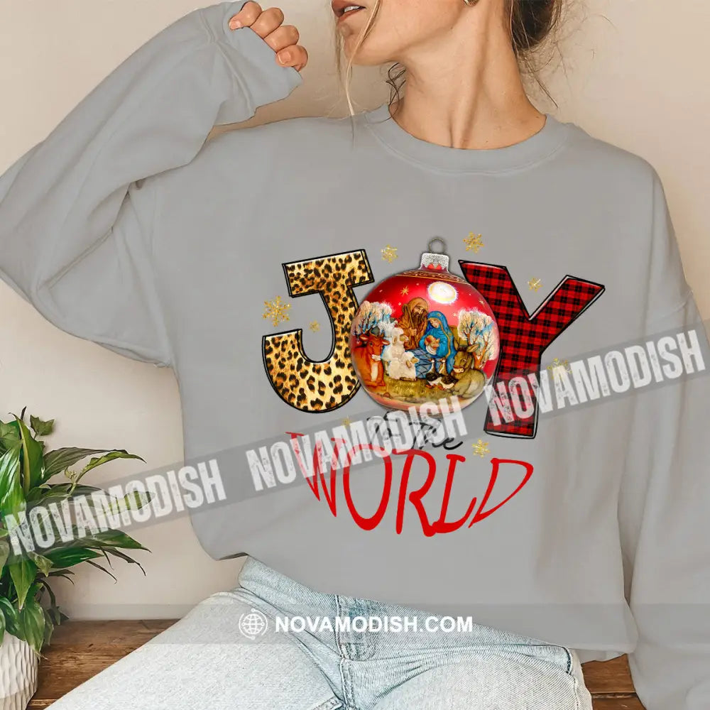 Unisex Shirt Joy To The World Christmas Long Sleeve Sweater Gift For / Gray S T-Shirt